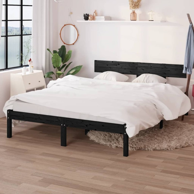 vidaXL Estructura de cama de madera maciza de pino negra 160x200 cm vidaXL Estructura de cama de madera maciza de pino negra 160x200 cm