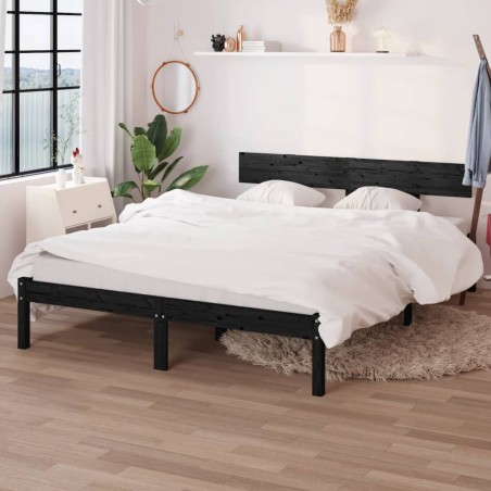 vidaXL Estructura de cama de madera maciza de pino negra 160x200 cm