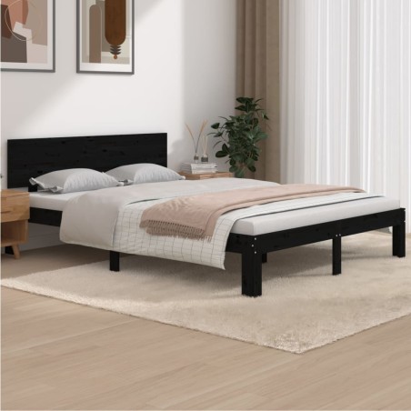 vidaXL Estructura de cama de madera maciza de pino negro 140x190 cm