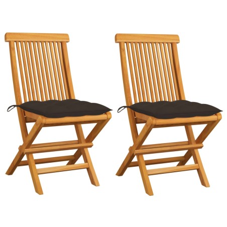 vidaXL Sillas de jardín 2 uds madera de teca con cojines gris taupe 