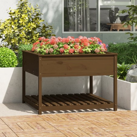 vidaXL Jardinera y estante madera maciza pino marrón 111,5x111,5x81 cm