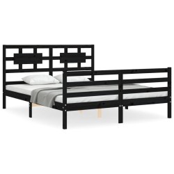 vidaXL Estructura de cama con cabecero madera maciza negro 160x200 cm