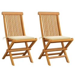 vidaXL Sillas de jardín 2 unidades con cojines crema madera de teca