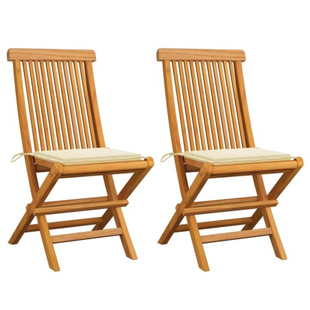vidaXL Sillas de jardín 2 unidades con cojines crema madera de teca