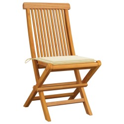 vidaXL Sillas de jardín 2 unidades con cojines crema madera de teca