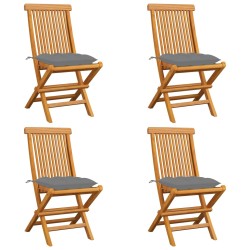 vidaXL Sillas de jardín 4 uds madera maciza de teca y cojines grises 