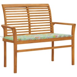 vidaXL Banco de jardín madera de teca con cojín estampado hojas 112 cm