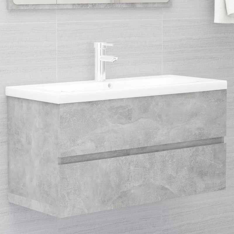 vidaXL Mueble con lavabo madera de ingeniería gris hormigón vidaXL Mueble con lavabo madera de ingeniería gris hormigón