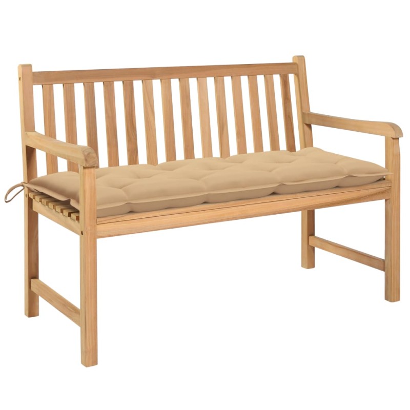 vidaXL Banco de jardín madera maciza de teca con cojín beige 120 cm vidaXL Banco de jardín madera maciza de teca con cojín beige 120 cm