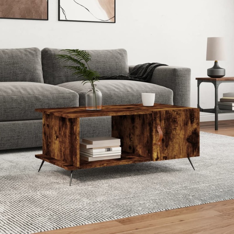 vidaXL Mesa de centro madera contrachapada roble ahumado 90x50x40 cm