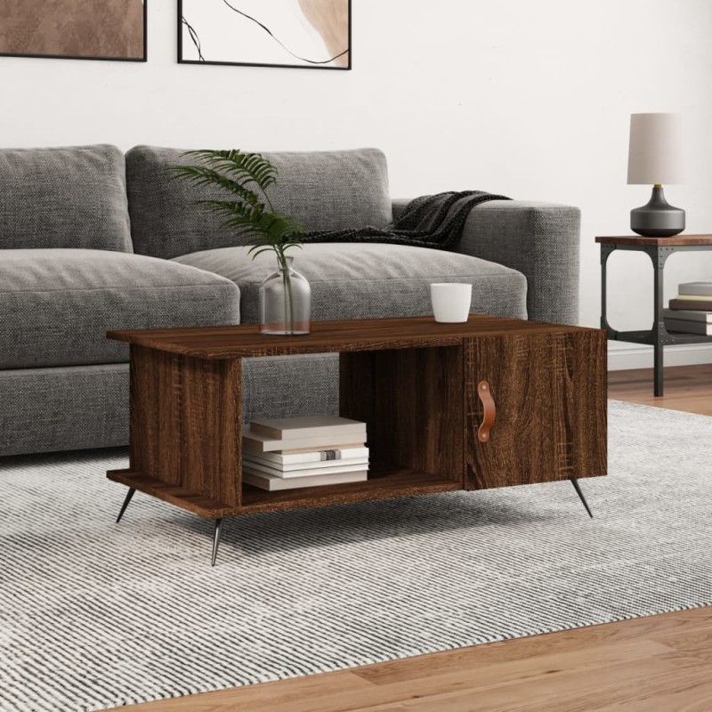 vidaXL Mesa de centro madera contrachapada roble marrón 90x50x40 cm vidaXL Mesa de centro madera contrachapada roble marrón 90x50x40 cm