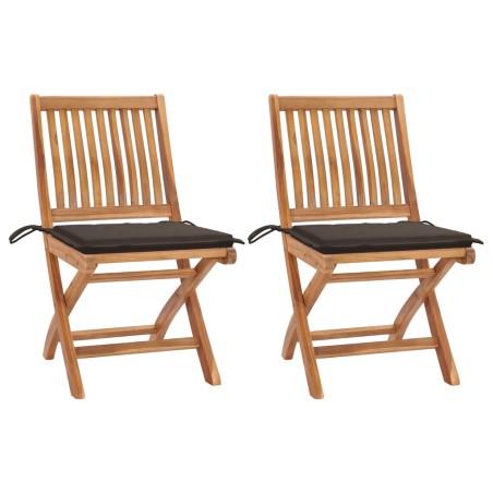vidaXL Sillas de jardín 2 uds con cojines gris taupe madera de teca
