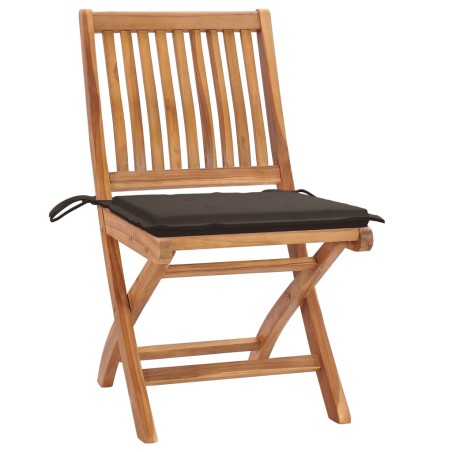 vidaXL Sillas de jardín 2 uds con cojines gris taupe madera de teca