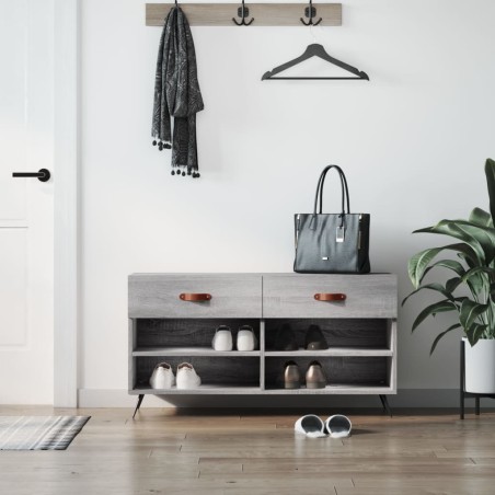 vidaXL Banco zapatero madera de ingeniería gris Sonoma 102x35x55 cm
