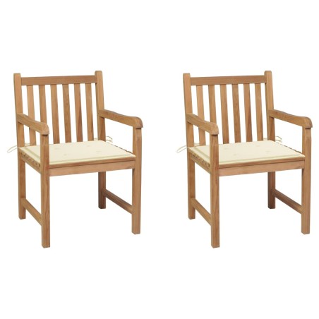 vidaXL Sillas de jardín 2 uds madera maciza de teca con cojines crema