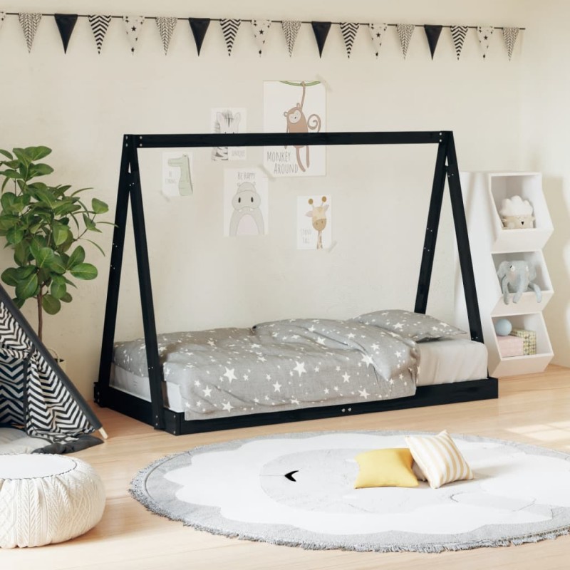 vidaXL Estructura de cama para niños madera de pino negro 80x160 cm vidaXL Estructura de cama para niños madera de pino negro 80x160 cm