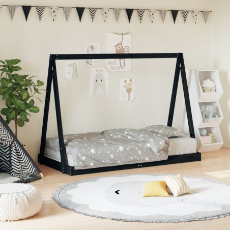 vidaXL Estructura de cama para niños madera de pino negro 80x160 cm
