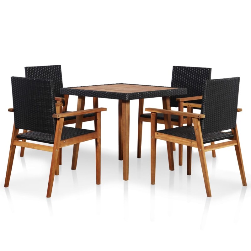 vidaXL Set de comedor de jardín 5 pzas ratán sintético negro y marrón