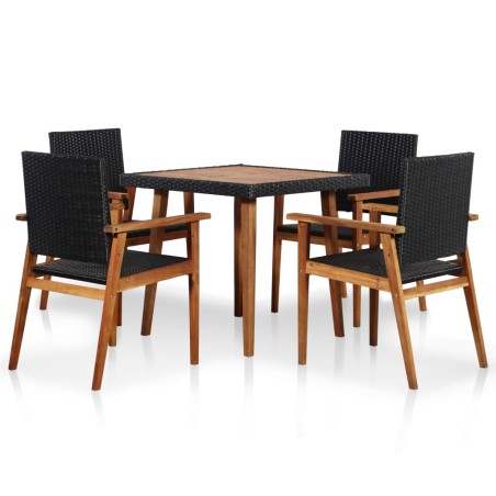 vidaXL Set de comedor de jardín 5 pzas ratán sintético negro y marrón