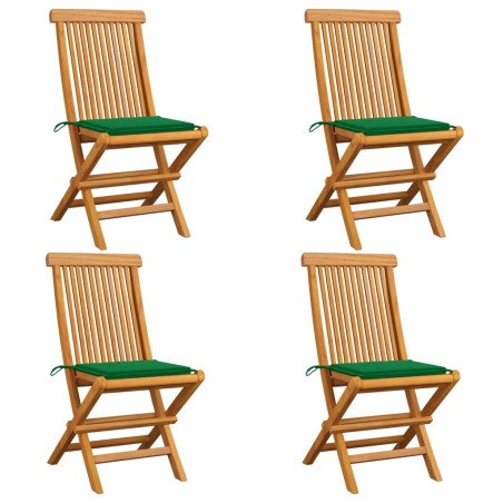 vidaXL Sillas de jardín 4 uds con cojines verdes madera de teca