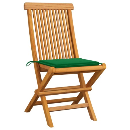 vidaXL Sillas de jardín 4 uds con cojines verdes madera de teca