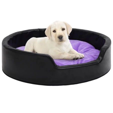 vidaXL Cama perros felpa y cuero sintético negro morado 99x89x21 cm