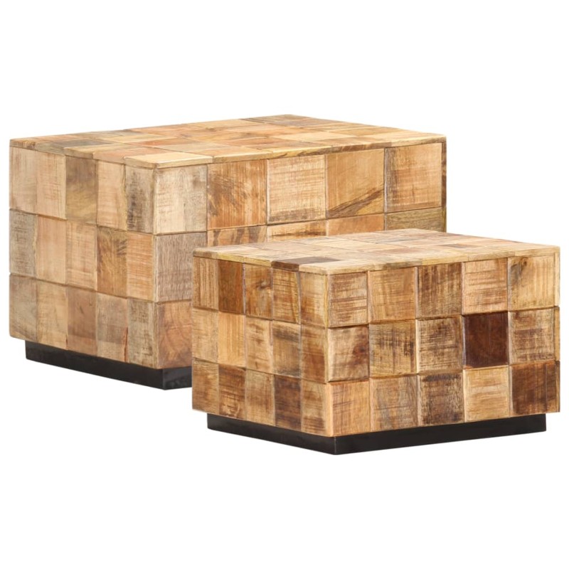 vidaXL Mesas de centro 2 pzas diseño de bloque madera mango rugosa