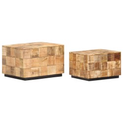 vidaXL Mesas de centro 2 pzas diseño de bloque madera mango rugosa