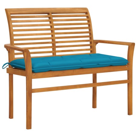 vidaXL Banco de jardín madera maciza de teca y cojín azul claro 112 cm