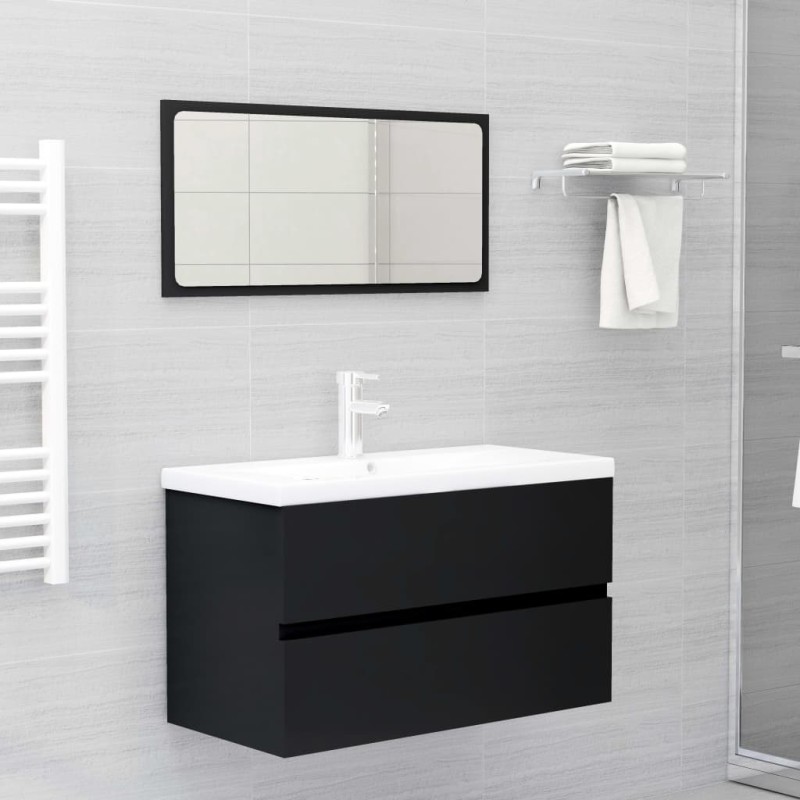 vidaXL Juego de muebles de baño madera de ingeniería negro vidaXL Juego de muebles de baño madera de ingeniería negro