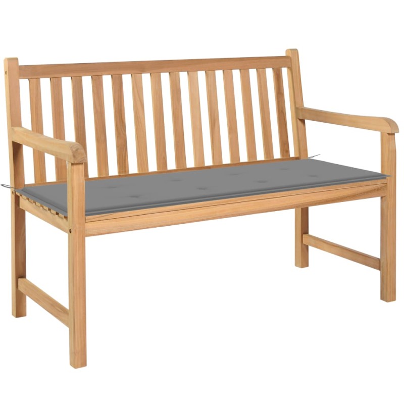 vidaXL Banco de jardín madera maciza de teca con cojín gris 120 cm vidaXL Banco de jardín madera maciza de teca con cojín gris 120 cm