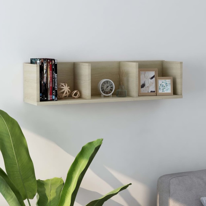 vidaXL Estante de pared para CD contrachapada color roble 75x18x18cm