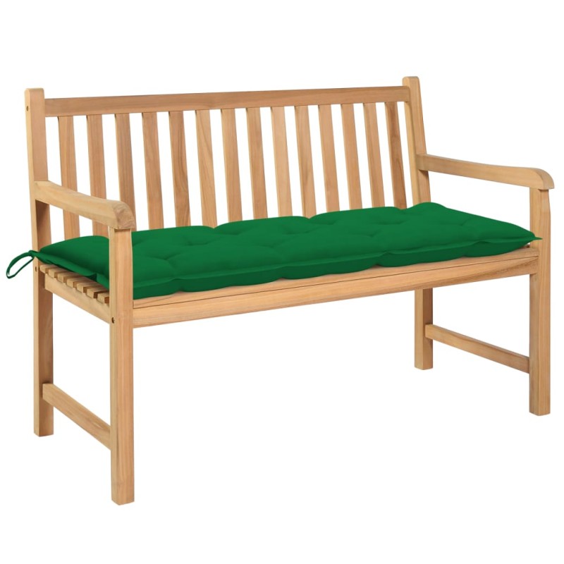 vidaXL Banco de jardín madera maciza de teca con cojín verde 120 cm vidaXL Banco de jardín madera maciza de teca con cojín verde 120 cm