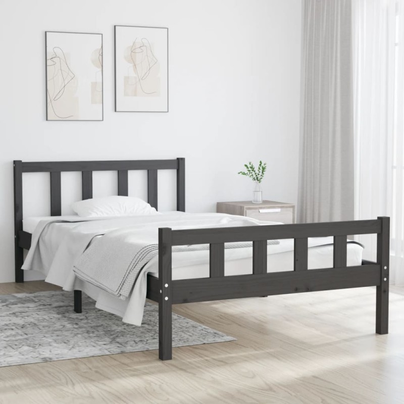 vidaXL Estructura de cama madera maciza gris 100x200 cm vidaXL Estructura de cama madera maciza gris 100x200 cm