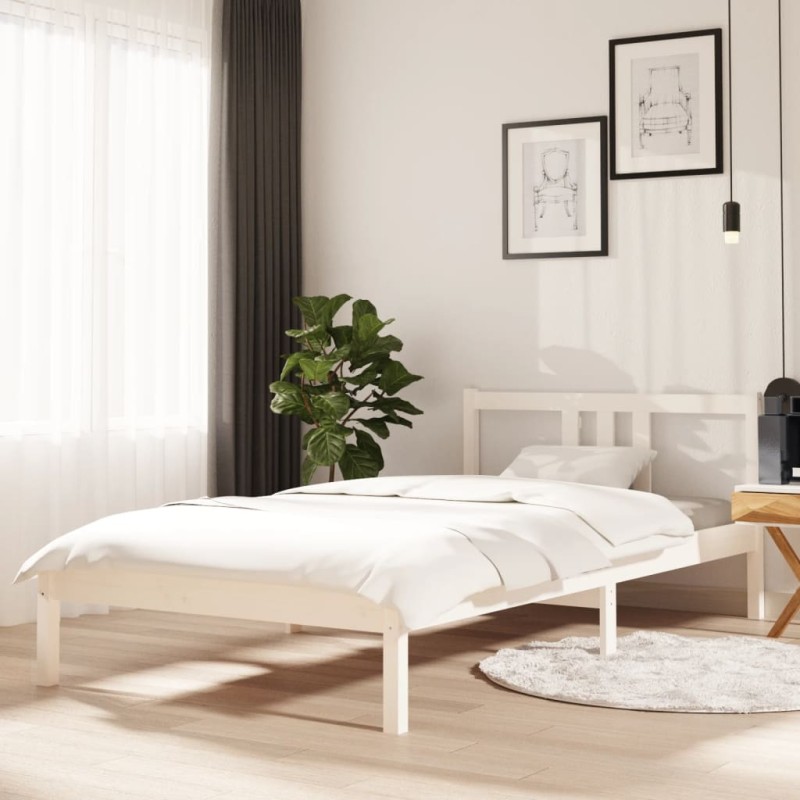 vidaXL Estructura de cama madera maciza blanca 100x200 cm vidaXL Estructura de cama madera maciza blanca 100x200 cm