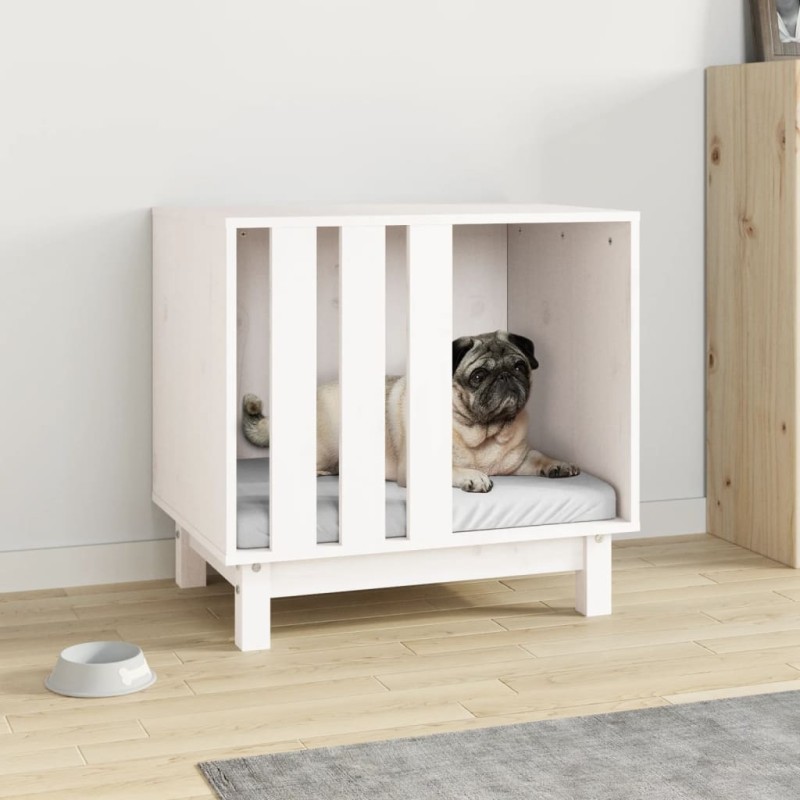 vidaXL Caseta para perros madera maciza de pino blanco 60x45x57 cm