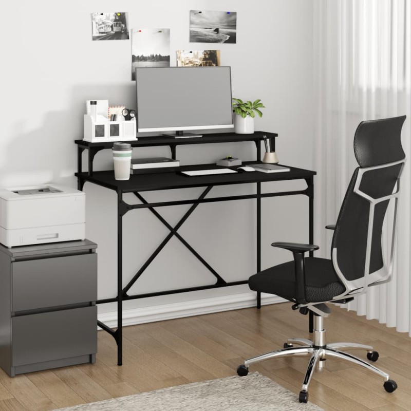 vidaXL Escritorio de hierro y madera contrachapada negro 100x50x90 cm vidaXL Escritorio de hierro y madera contrachapada negro 100x50x90 cm