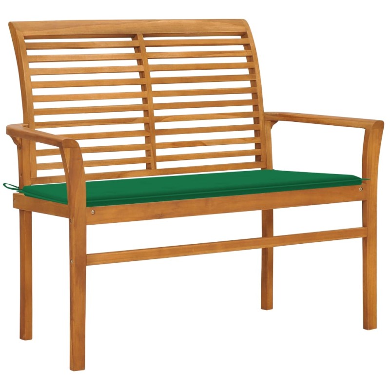 vidaXL Banco de jardín madera maciza de teca con cojín verde 112 cm