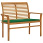 vidaXL Banco de jardín madera maciza de teca con cojín verde 112 cm