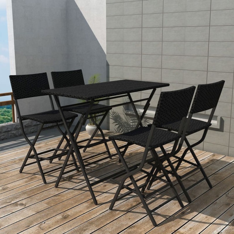 vidaXL Set comedor de jardín plegable 5 pzas poli ratán y acero negro vidaXL Set comedor de jardín plegable 5 pzas poli ratán y acero negro