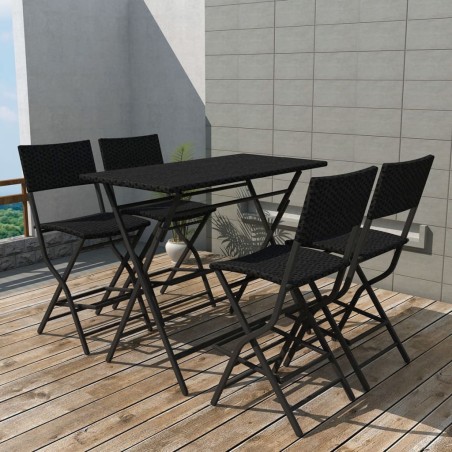 vidaXL Set comedor de jardín plegable 5 pzas poli ratán y acero negro