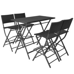 vidaXL Set comedor de jardín plegable 5 pzas poli ratán y acero negro