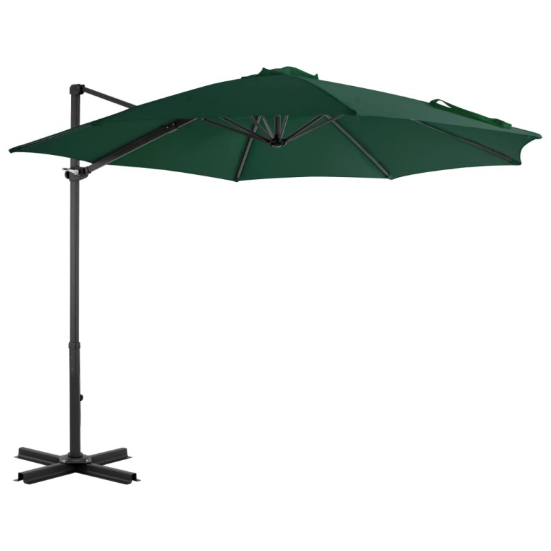 vidaXL Sombrilla voladiza con poste de aluminio verde 300 cm