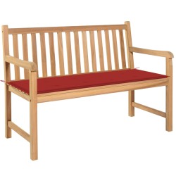 vidaXL Banco de jardín madera maciza de teca con cojín rojo 120 cm