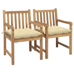 vidaXL Sillas de jardín 2 uds madera de teca con cojines blanco crema