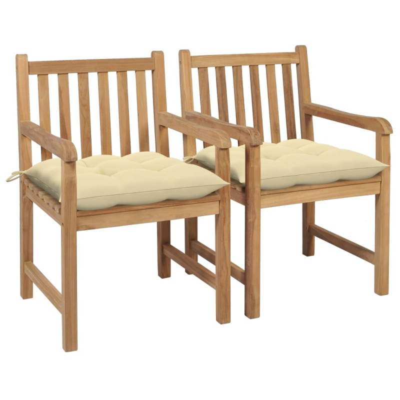 vidaXL Sillas de jardín 2 uds madera de teca con cojines blanco crema vidaXL Sillas de jardín 2 uds madera de teca con cojines blanco crema