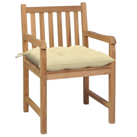 vidaXL Sillas de jardín 2 uds madera de teca con cojines blanco crema