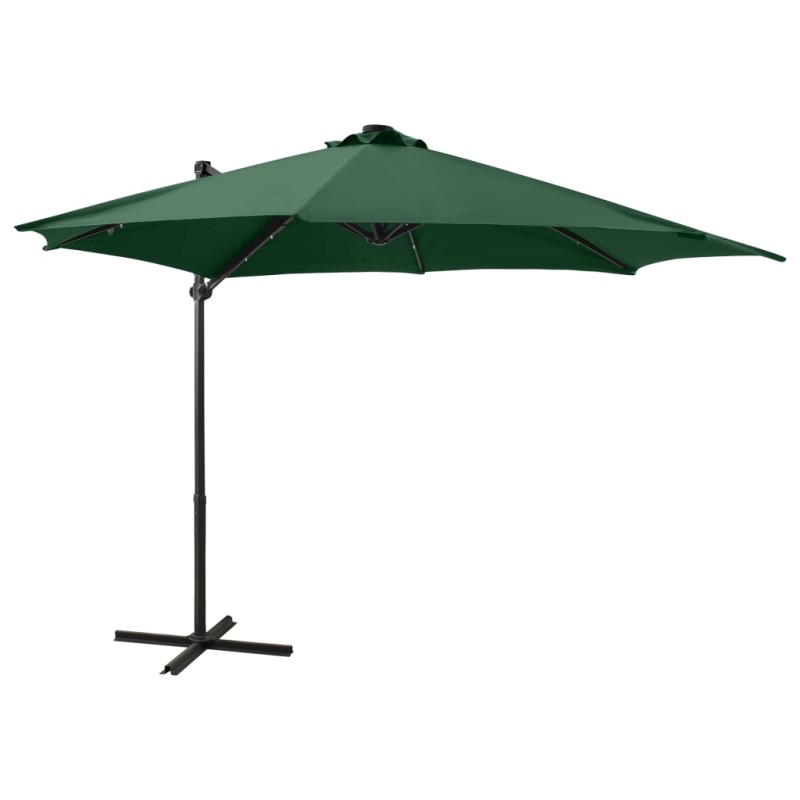 vidaXL Sombrilla voladiza con poste y luces LED verde 300 cm vidaXL Sombrilla voladiza con poste y luces LED verde 300 cm