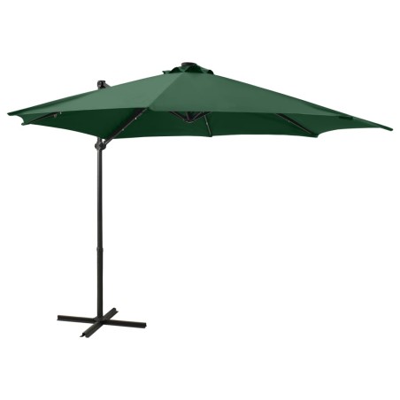 vidaXL Sombrilla voladiza con poste y luces LED verde 300 cm