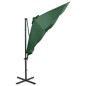 vidaXL Sombrilla voladiza con poste y luces LED verde 300 cm vidaXL Sombrilla voladiza con poste y luces LED verde 300 cm